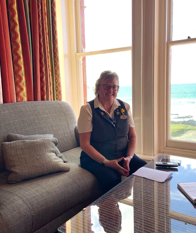 Sarah Gaskin sitting in a room at the Headland hotel