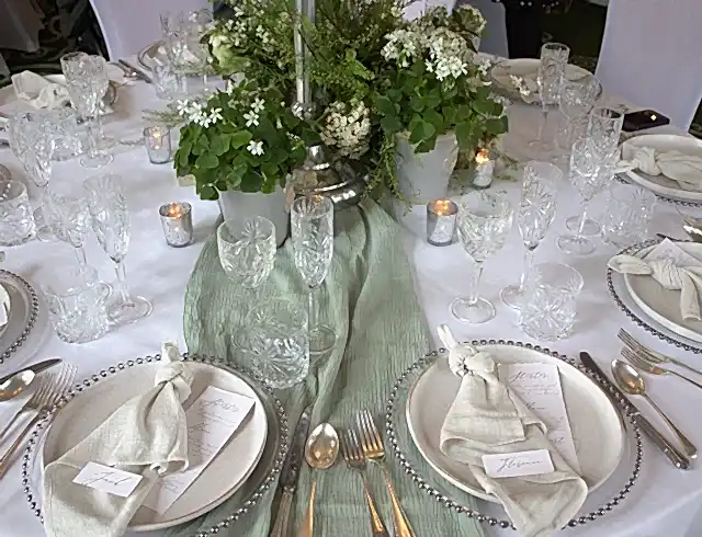A dining table prepared for a wedding celebration