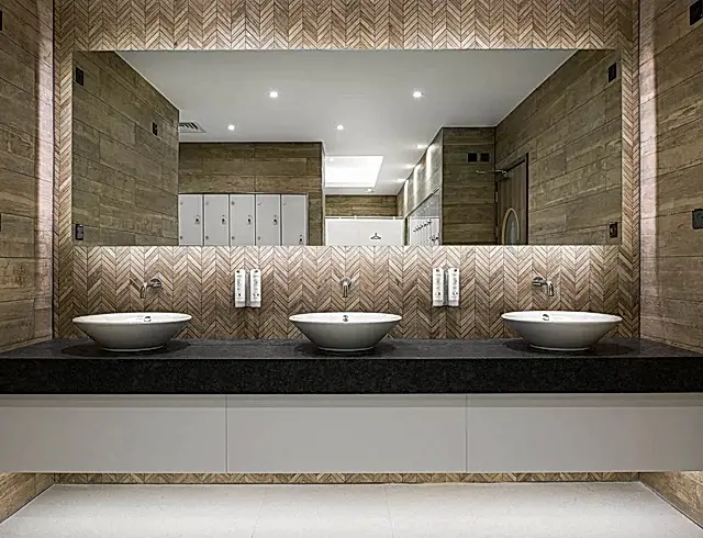 Three basins in a luxury bathroom in the Headland Hotel
