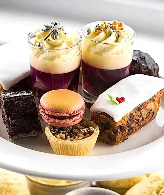 An afternoon tea stand full of sweet treats